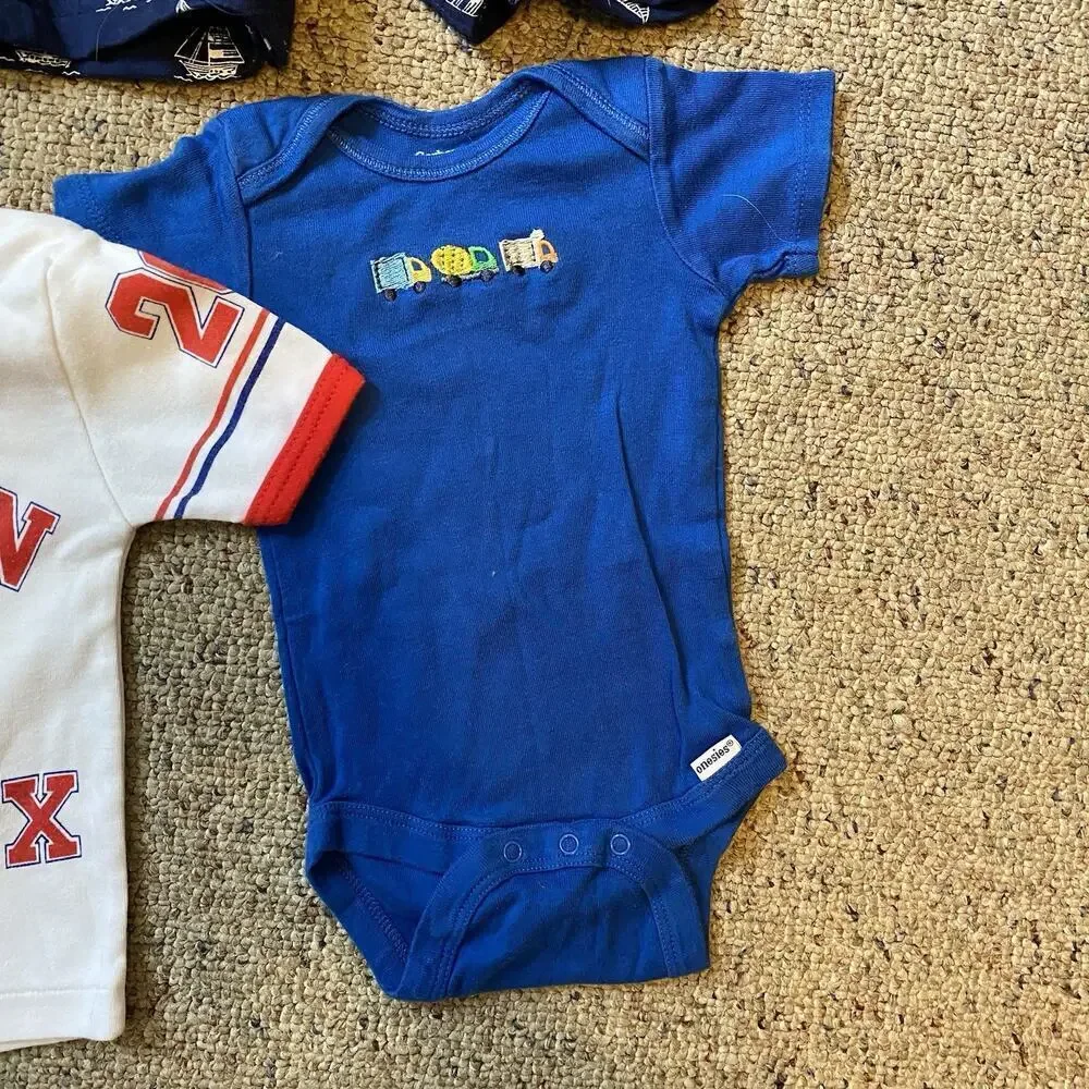 LotOf4 Baby Boys Bodysuit Romper 3-6-12M Mixed Brands Beach Sailboat Sport Cute